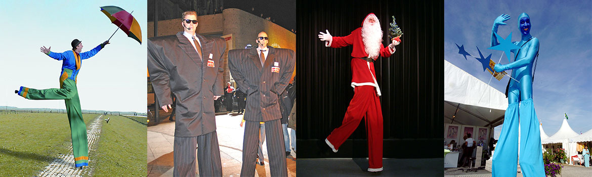 header-stelzentheater-weitere-stelzenfiguren-Gaukler-Entertainer-Security-Weihnachtsmann auf Stelzen-Sternengreifer